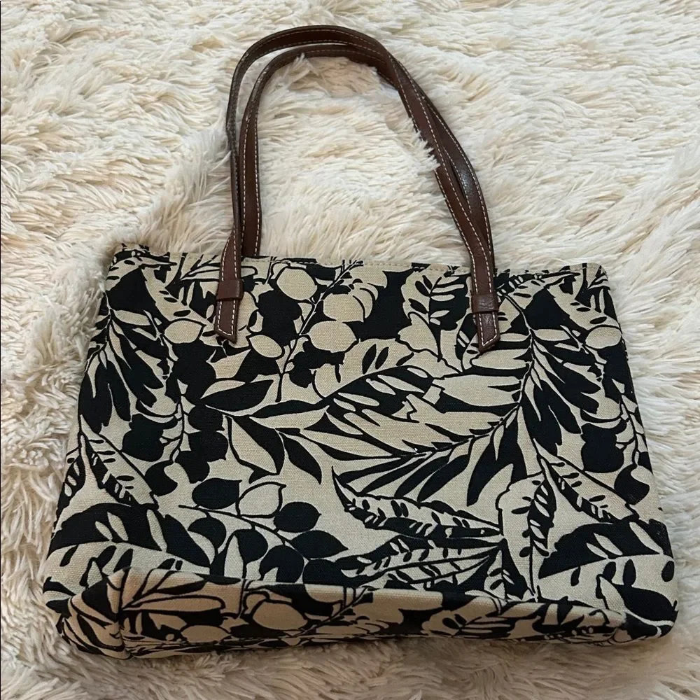 GAP Factory black and cream botanical small tote bag